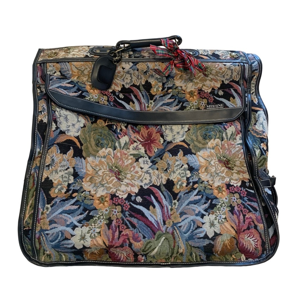 Vintage 50s/60s McBrine Tapestry Floral Garment Bag - Folding Carry-On Luggage